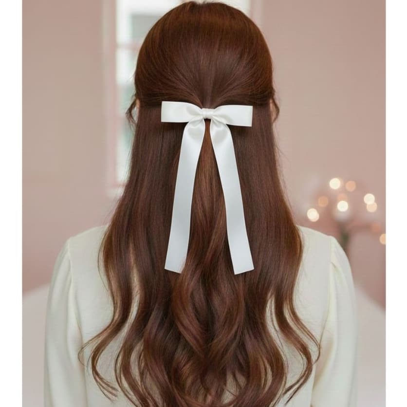 Laço De Fita Cetim Feminino Grande Reto Luxo Cabelo Festa Casual Casamento Estilo Dorama