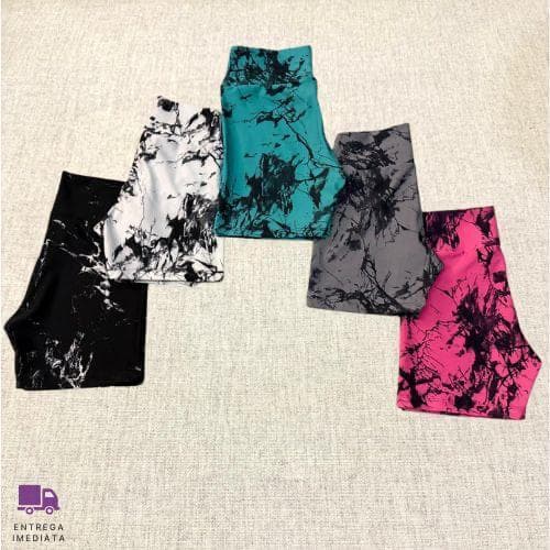 Kit 5 Shorts Tie Dye e Marmorizado Feminino Fitness Conforto