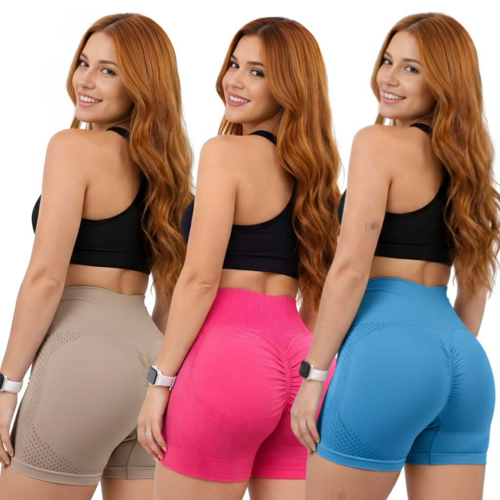Kit 3 Shorts Feminino Legging Meia Coxa Fitness Academia Empina o Bumbum Alta Modeladora