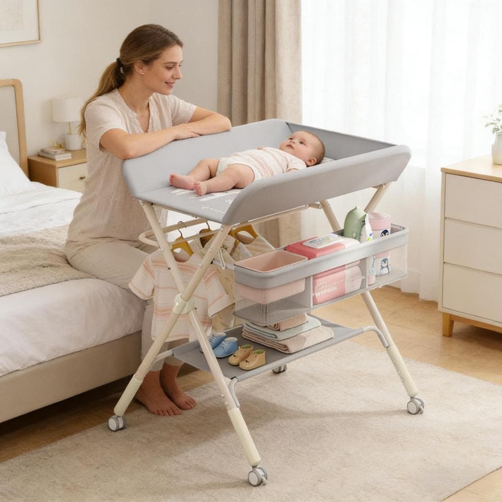 Trocador Completo para Bebê - Troca Fralda, Massagem, Dobrável e Ajustável para Berço -P17