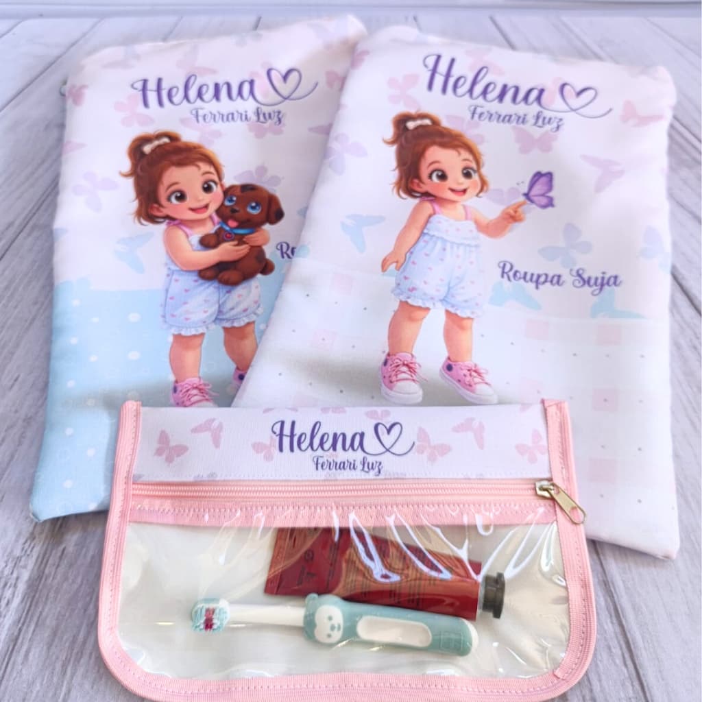 Kit Creche Personalizado Roupa Limpa e Suja + Higiene Bucal Infantil Escolar, Volta às aulas
