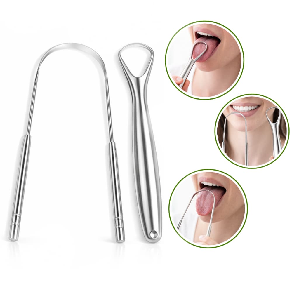 Conjunto Raspadores de Língua Acompanha Modelos Formatos em "U" e "O" Feito em Aço Inox