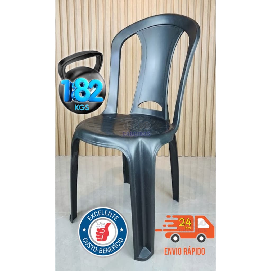 Cadeira de Plástico 182kgs Bistrô Preta Certificadas Inmetro Comércios Igrejas Alugar Rio Cadeiras
