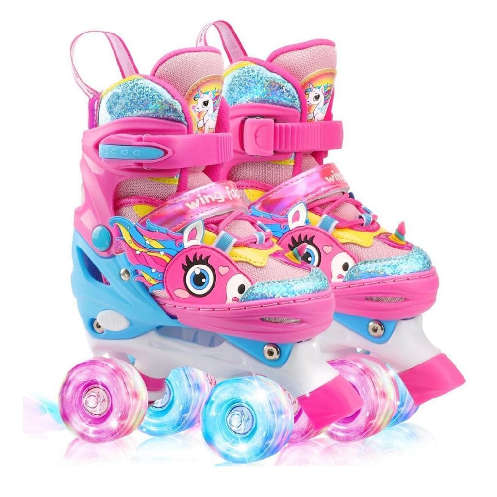 Patins Infantil Ajustavel Com Led Quad Barato Criancas De 4 Rodas Rosa Unicornio Menina Promocao