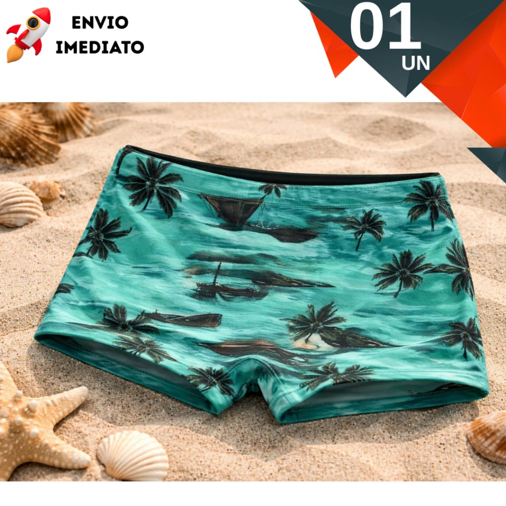 Sunga Boxer Modo Praia Estampa Forrada Juvenil Box Proteção Solar Uv50+ Menino Piscina Verão