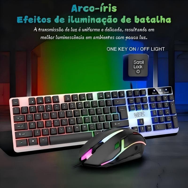 Conjunto de teclado e teclado USB com fio, teclado gamer retroiluminado de 104 teclas, compatível com laptops e desktops