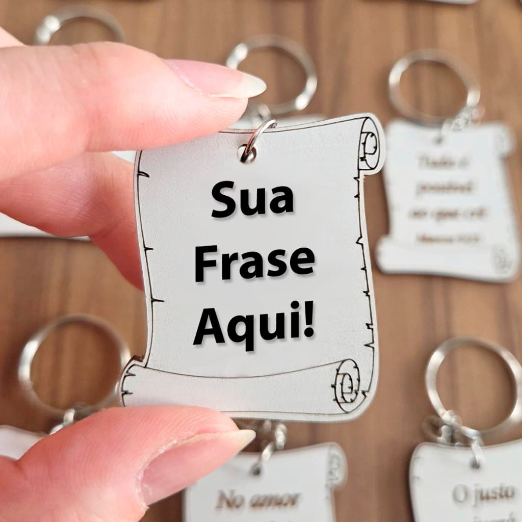 Kit Chaveiros PERSONALIZADO Versículos Bíblicos Pergaminho MDF Branco Ótimo para lembrancinha Cristã