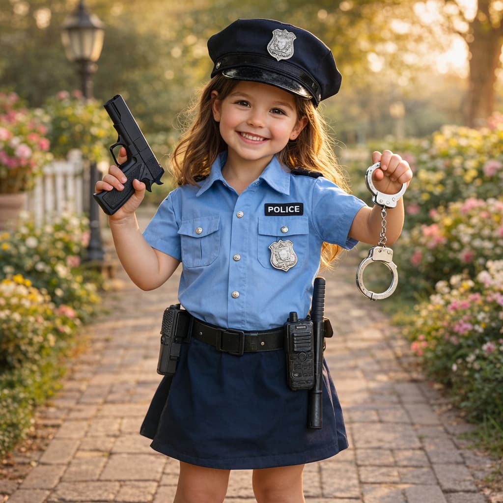 Kit Fantasia Policial Feminina Completa Infantil Acessórios Carnaval Cosplay 3-8 anos