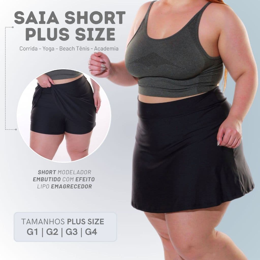 Short Saia Plus Size Academia Corrida Com Bermuda Embutida