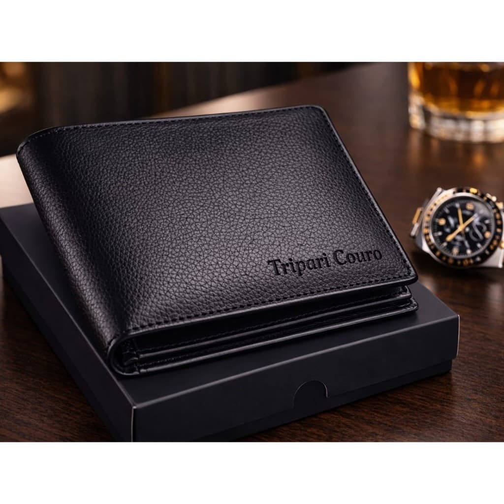 Carteira masculina couro legítimo premium completa luxo porta documentos moedas luxo tripari couro