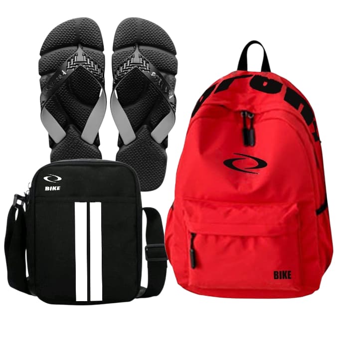 Kit Mochila Bolsa Váriaas Cores Reforçada Ajustável Bag e Chinelo Academia Passeio Faculdade  Lançamento Promocional