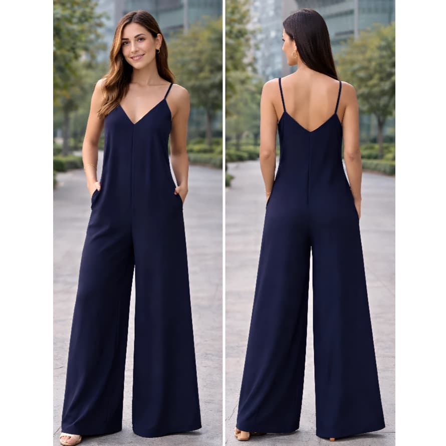 Macacão Feminino Longo Pantalona Soltinho com Alça Regulável e Bolsos