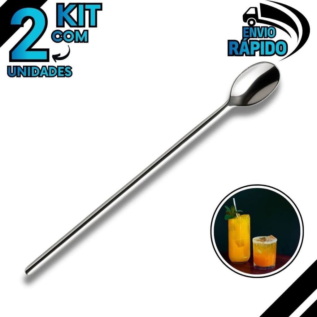 Kit 2 Colher De Suco Bailarina Para Drink Em Aço Inox Premium