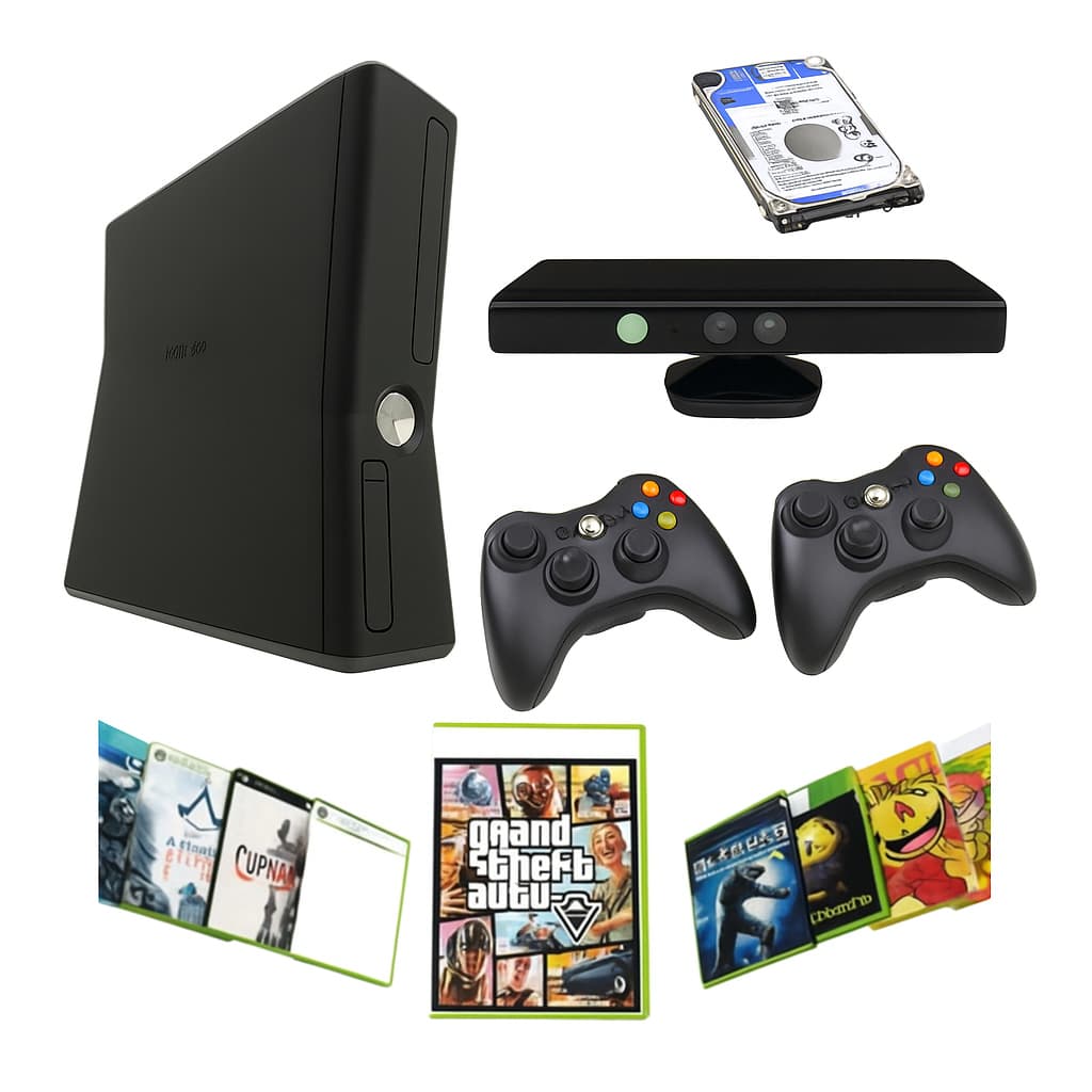 Xbox 360 Slim 500gb + 2 Controles Sem Fio + 200 Jogos Diversão Completa Garantida!