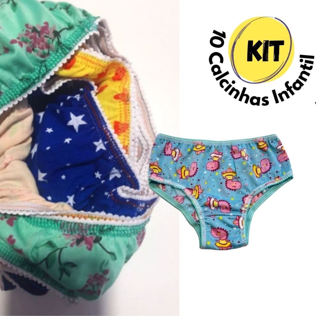 Kit com 10 Calcinhas Infantil Estampadas P ao GG