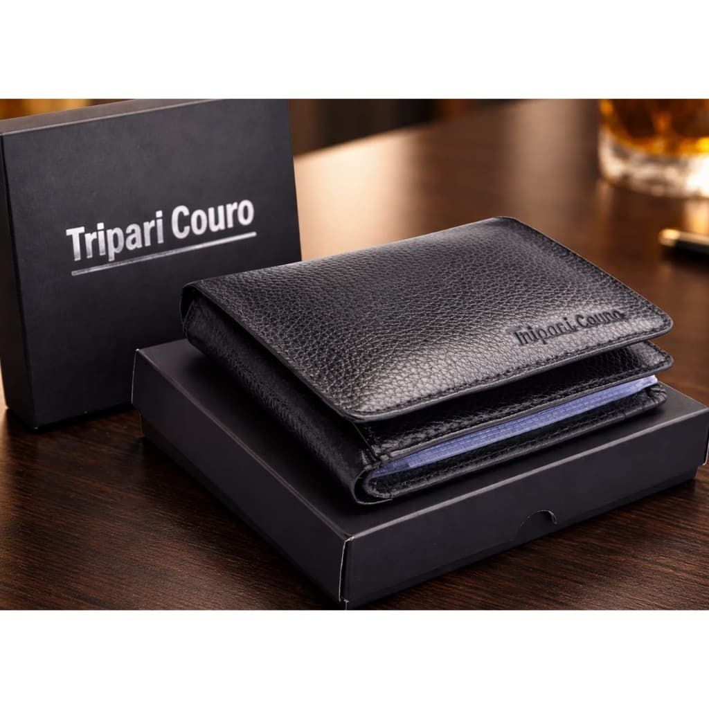 Carteira masculina L couro legítimo premium c/ caixa presente porta moedas preço de fabrica promoção