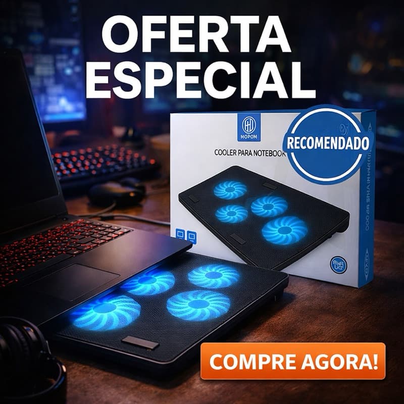 Base Cooler para Notebook com 4 Cooler Silencioso e LED Azul Antiderrapante USB alto resfriamento