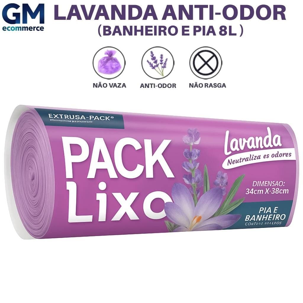 Sacos de Lixo Perfumados Lavanda 34x38cm 8L Pia Banheiro Cozinha Escritorio Neutraliza Odores