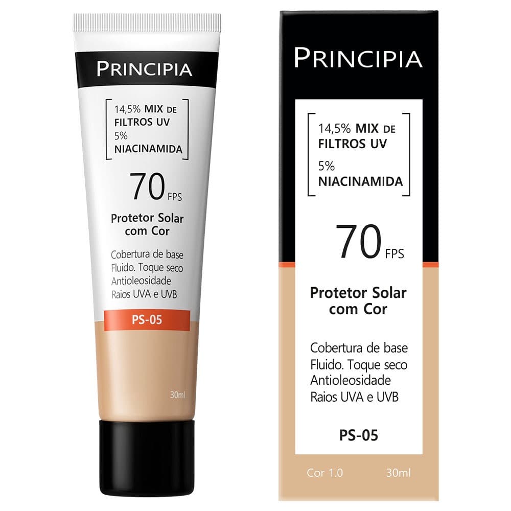 Principia Protetor Solar PS-05 Cor 1.0 c/ 14,5% Mix de Filtros UV + 5% Niacinamida FPS 70 - 30ml