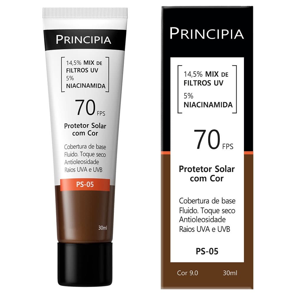 Principia Protetor Solar PS-05 Cor 9.0 c/ 14,5% Mix de Filtros UV + 5% Niacinamida FPS 70 - 30ml