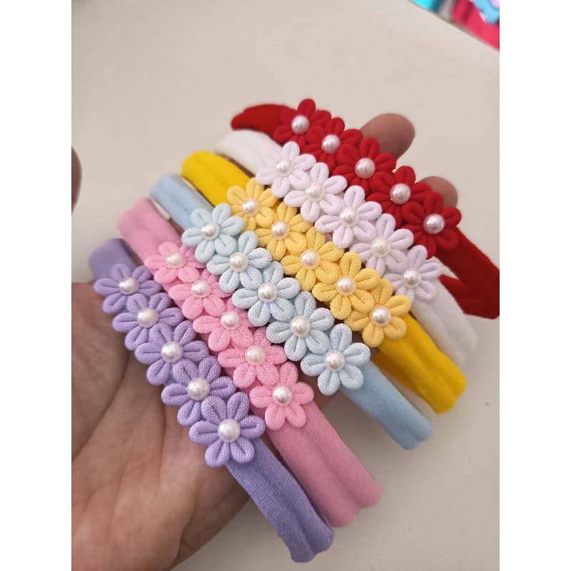 Faixinhas slim com flores e pérolas kit com 5 unidades - enxoval menina- Macia/não aperta