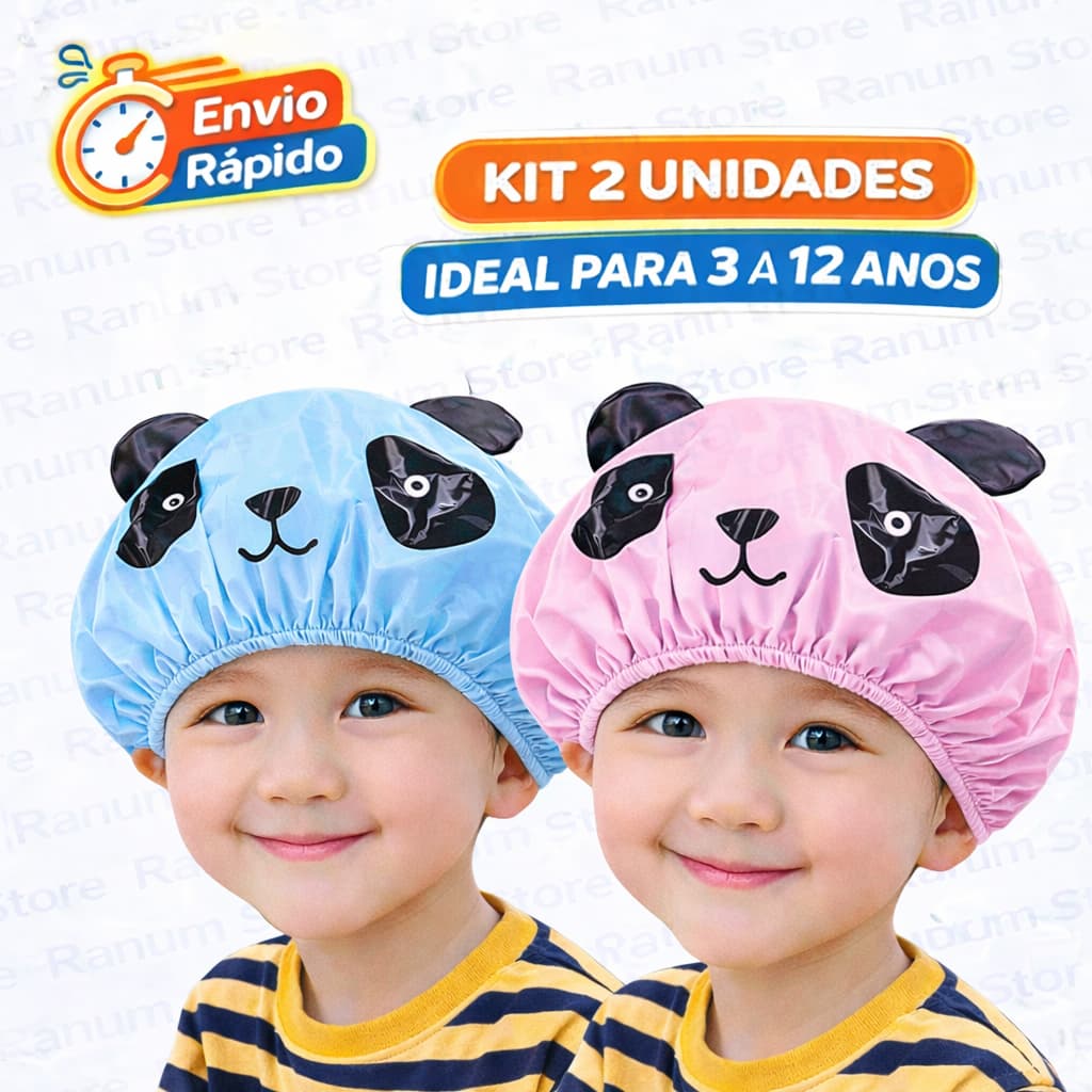 Kit 2 Toucas de Banho Infantil com Cheirinho | PVC Reutilizável Panda