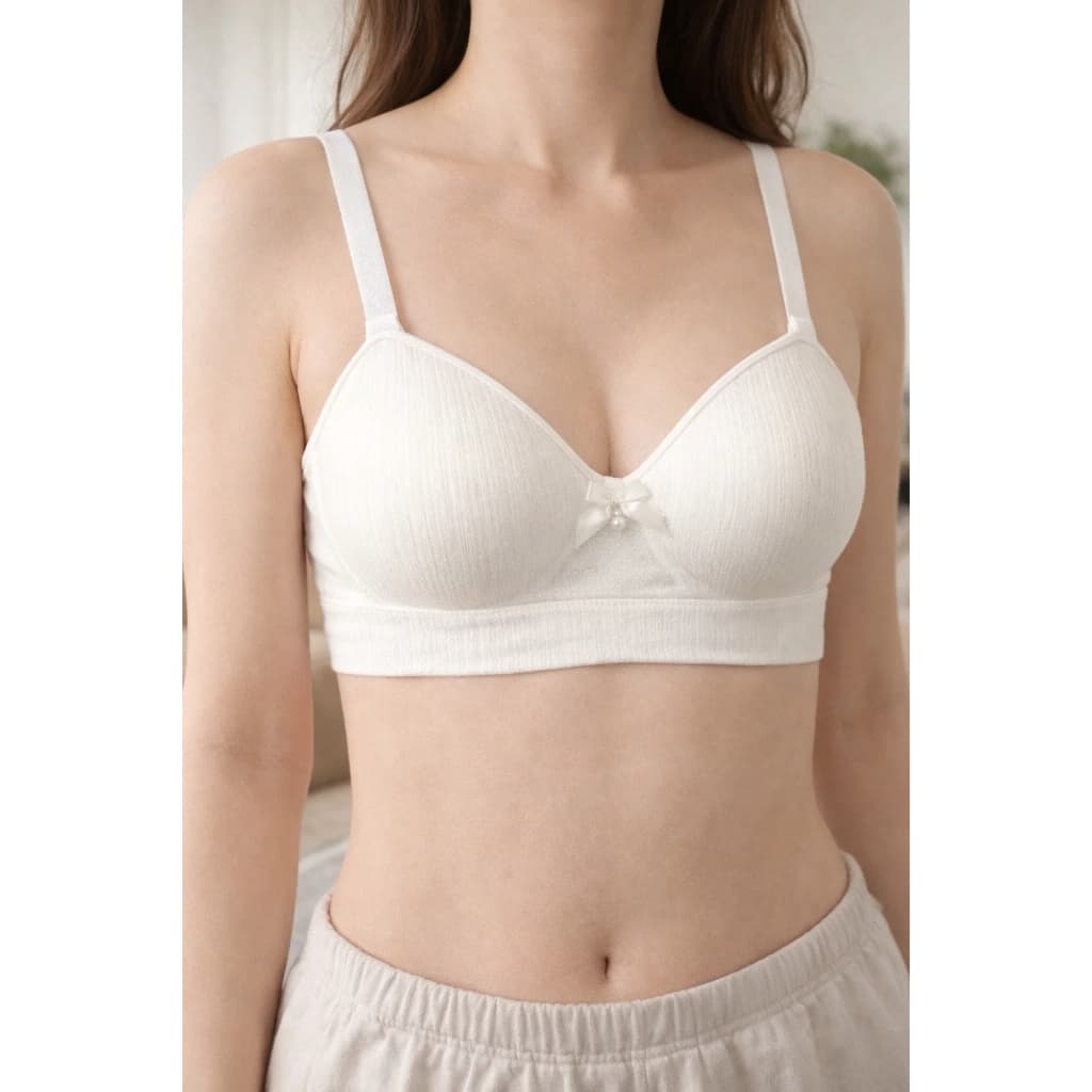 Sutiã Feminino Confortável Sem Aro com Laço e Pérola Fashion | Bojo Fixo | Alças Ajustáveis