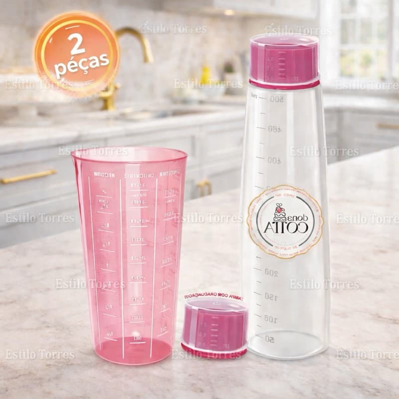 Regador Bisnaga De Umedecer massas Para Bolo 500ml Rosa + Copo Medidor 570ml Rosa