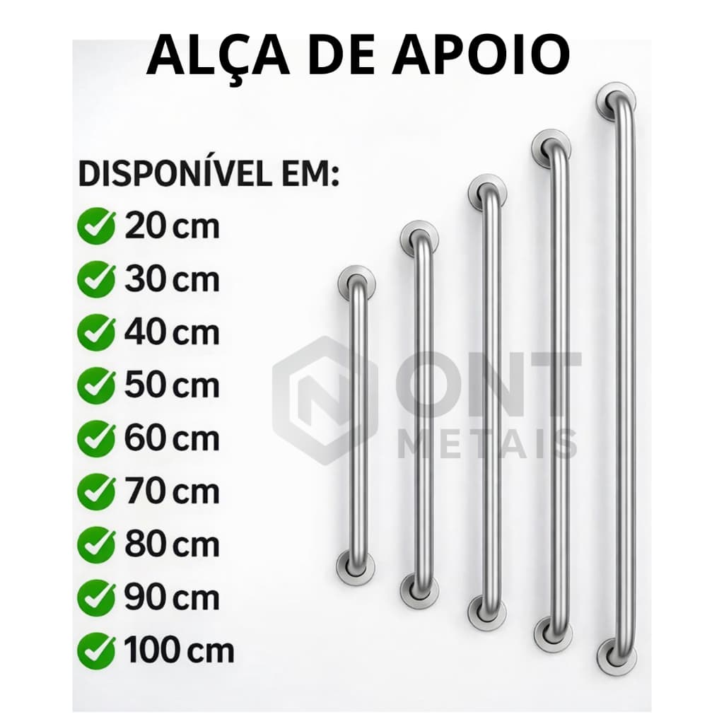 Alça de Apoio em alumínio de 20 a 100 cm para Banheiro, Idosos, PCD e Gestantes