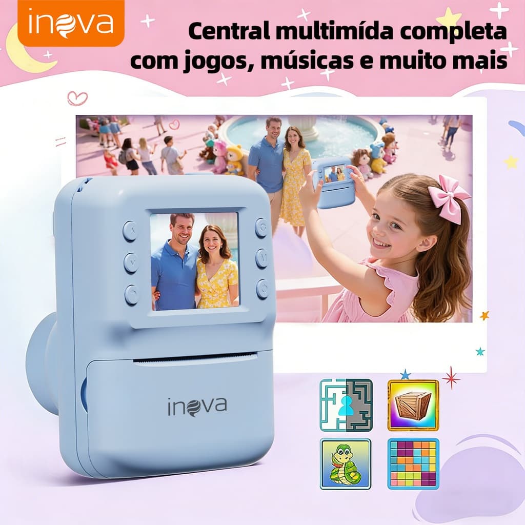 INOVA Câmera Infantil Inova CAM-13382 Digital com Jogos Tela LCD Design Divertido para Crianças