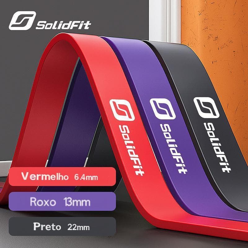 SolidFit 3 Bandas de Resistência Super Band Elástico Borracha Top Kit Crossfit Fitness e Exercícios Funcionais em Casa