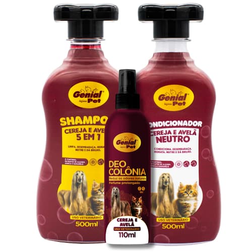 Kit Shampoo + Condicionador + Perfume Cereja e Avelã Cães e Gatos Genial Pet
