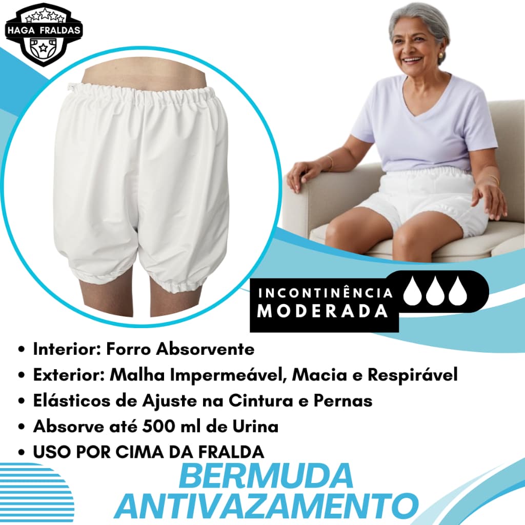 Bermuda Antivazamento De Urina Uso com Fralda Adulta - Proteção Extra