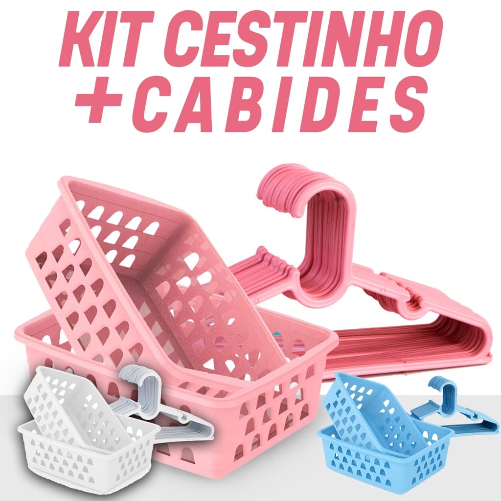 Kit 10 Cestos Organizador + 10 Cabides Infantil Bebê