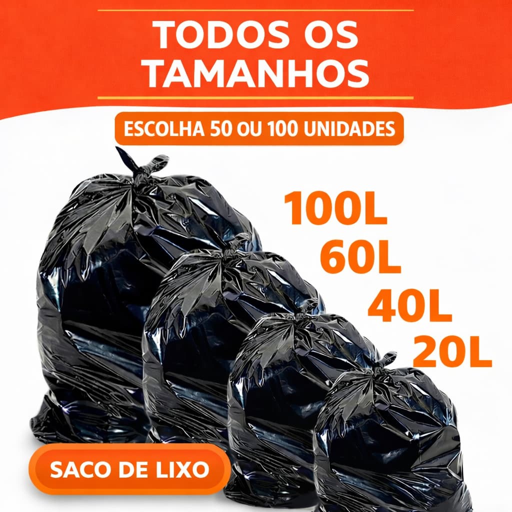 Saco de Lixo Preto Reforçado 20L 40L 60L 100L – 50/100 Unidades