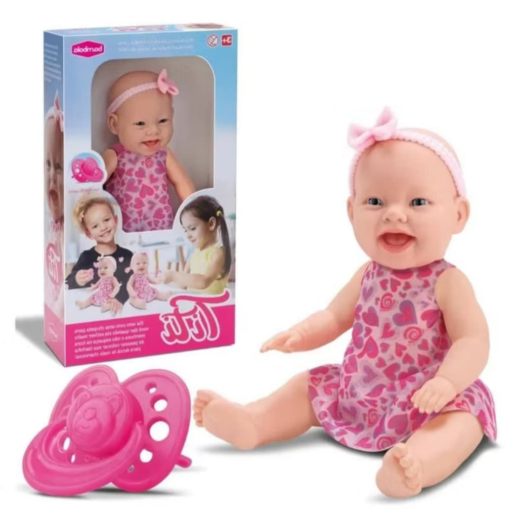 Boneca Titi Bebê Rosa Menina 34cm Com Roupinha Lacinho E Chupeta - Bambola