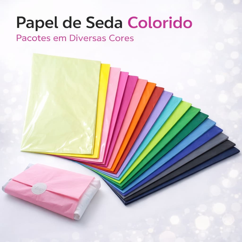 Papel de Seda Colorido Premium 60x48cm - 100 Folhas Grandes Para Roupas Artesanato Trabalho Escolar e Pipa