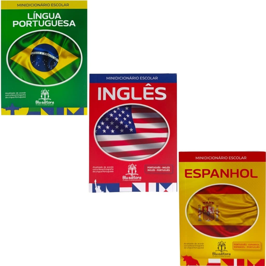 Minidicionário Escolar Português,  Inglês e  Espanhol - Atualizado conforme nova ortografia - Blu Editora