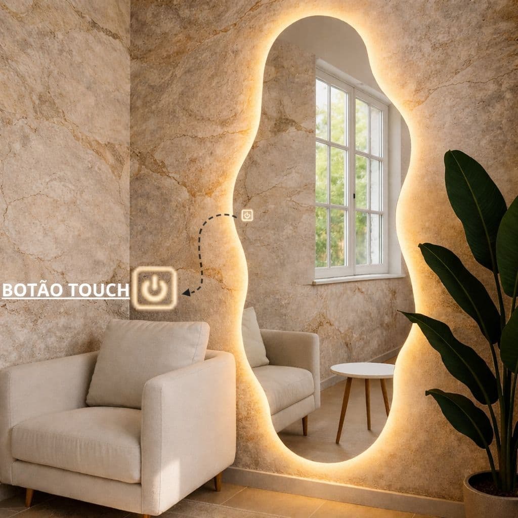 Espelho Com Led Grande Corpo Inteiro Touch Screen Sala Quarto Organico