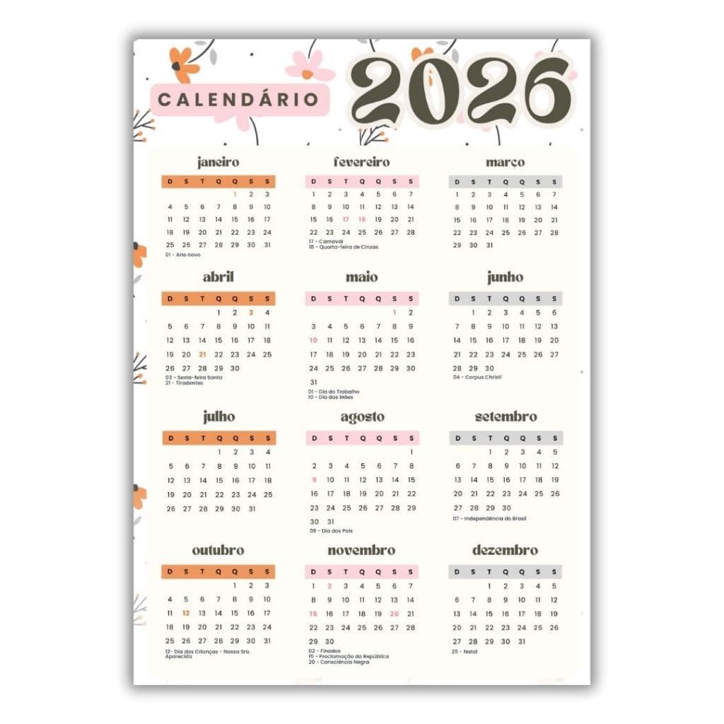 Calendário 2026 - Planner Magnético Imã Geladeira - Organização Decoração para Cozinha