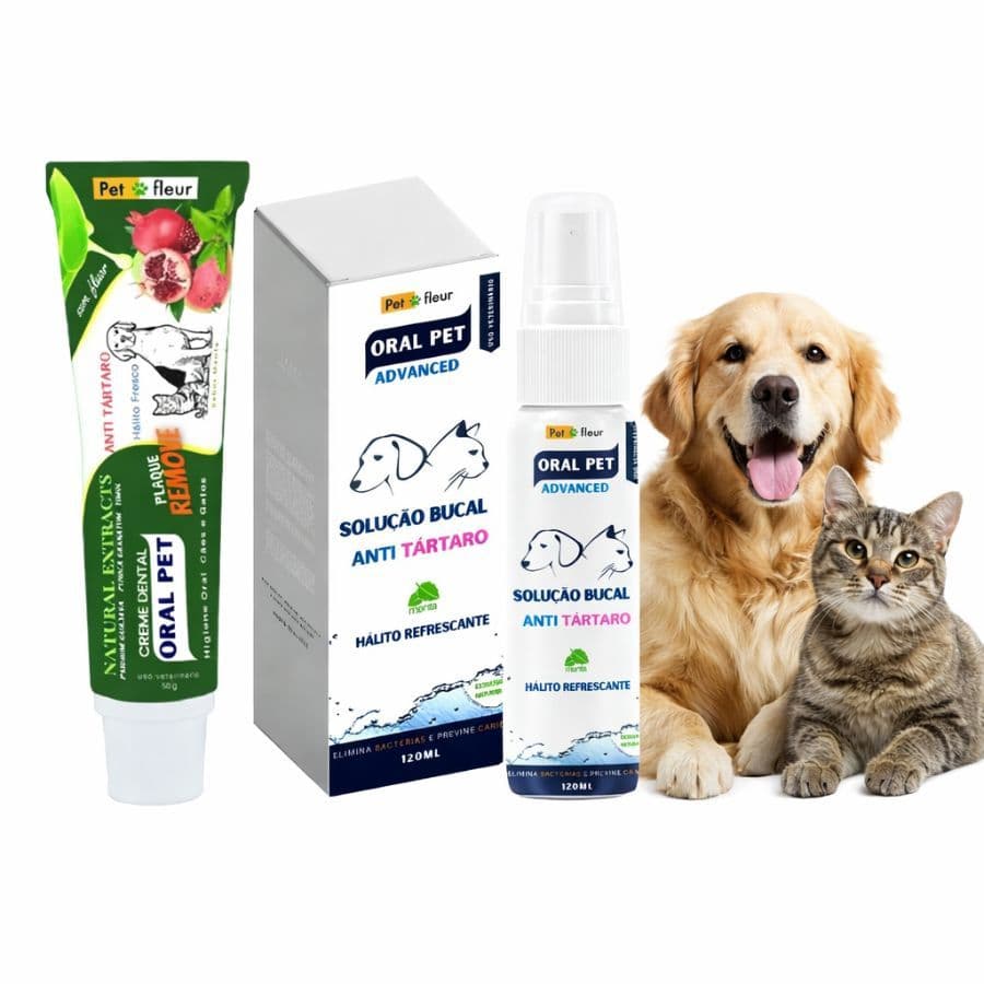 Kit Spray Bucal Pet AntiTártaro + creme dental enzimático Extratos naturais - Cães e Gatos