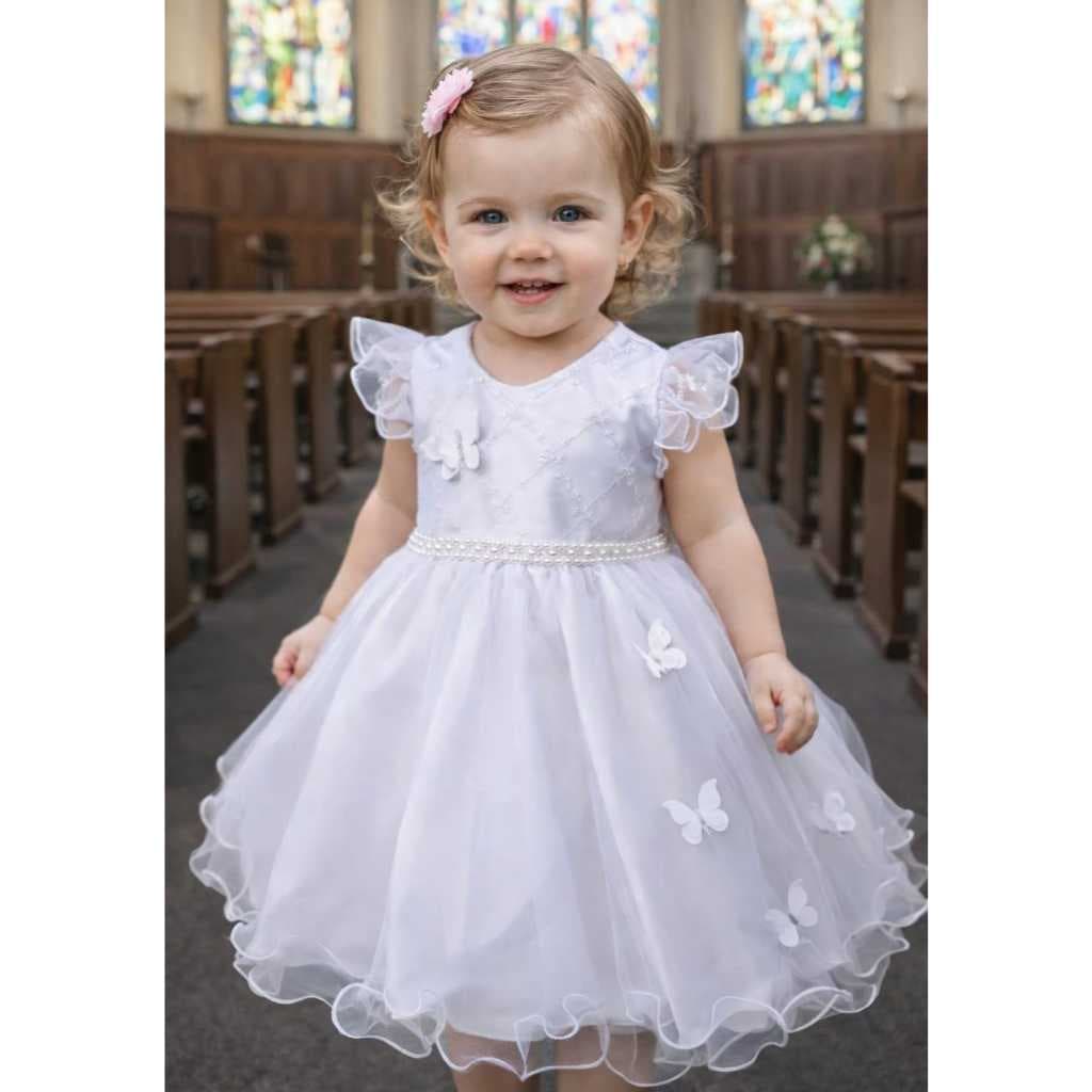 vestido branco infantil batizado casamento  Festa daminha manga princesa luxo