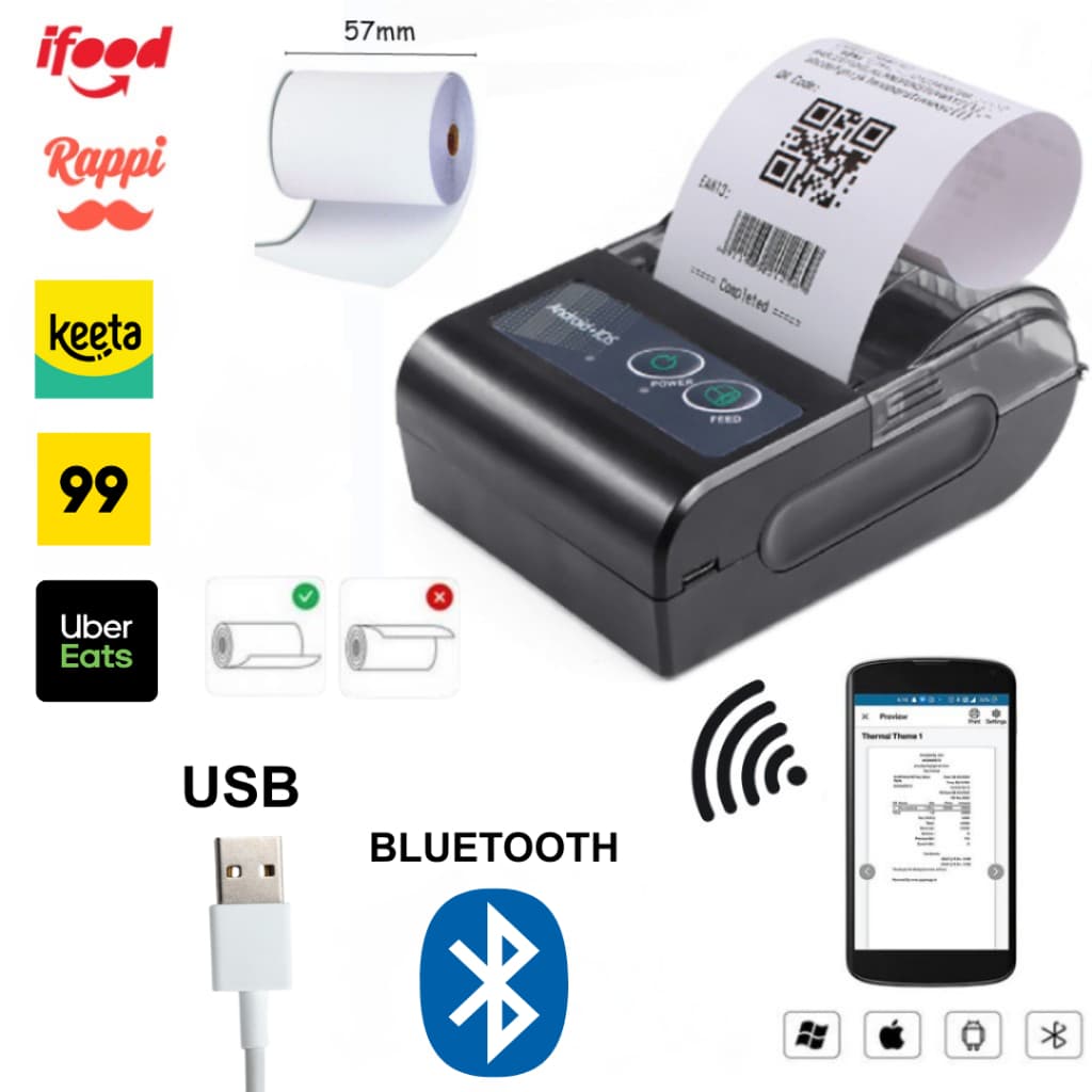 Mini Impressora de Etiqueta Termica Bluetooth Portátil Térmica 58mm Compatível Com Android IOS