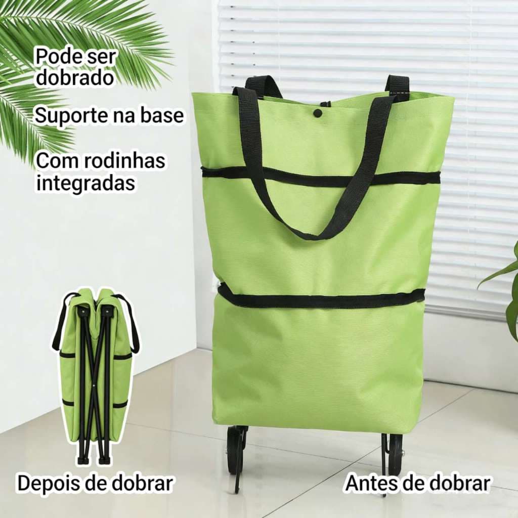 Carrinho de Compras Dobrável Vira Bolsa Com Rodinhas Multiuso Portátil Mercado, Feira, Sacolão