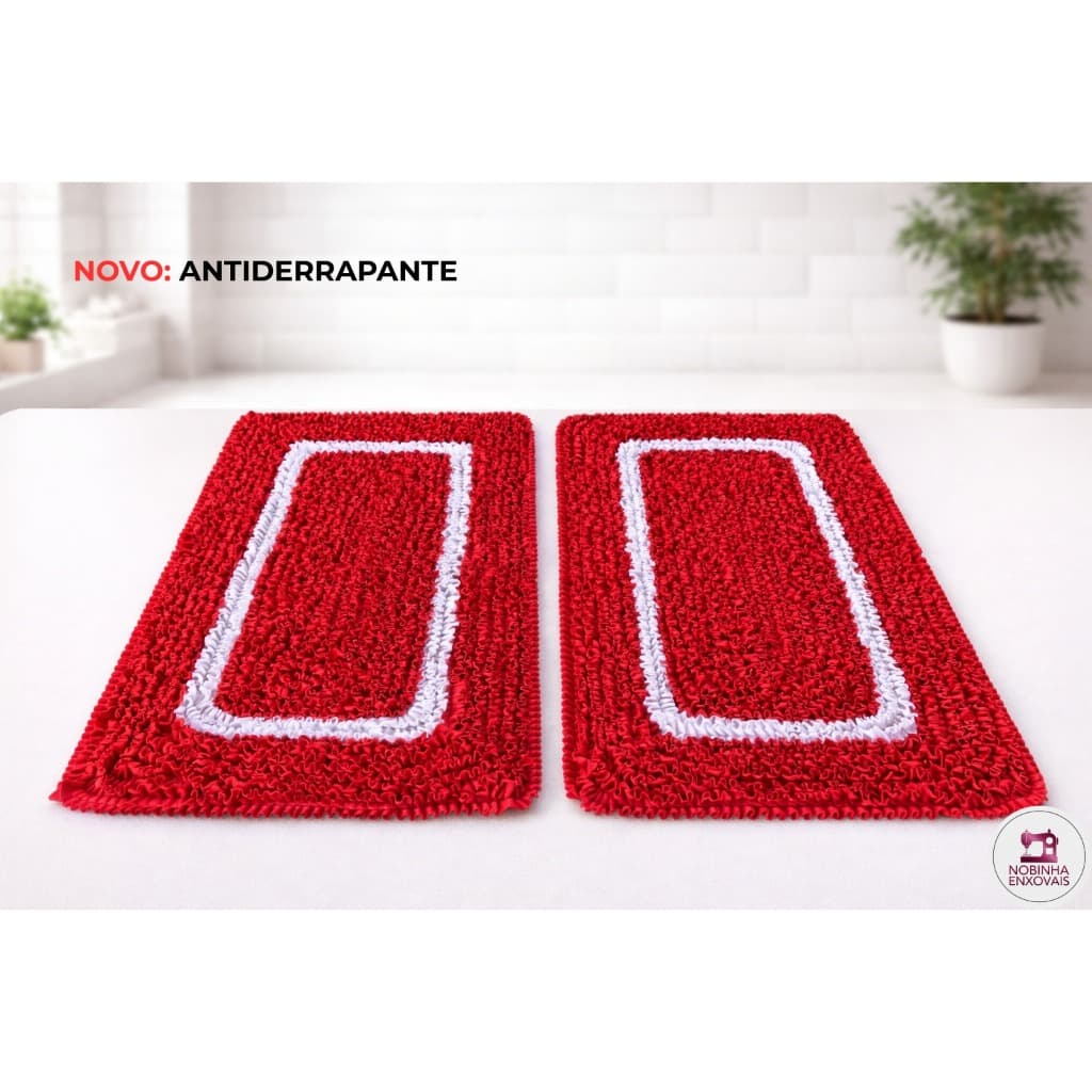 Kit 2 Tapetes Fru Fru [ANTIDERRAPANTE] 70x50cm - Para Cozinha e Banheiro - Lavável e Reforçado