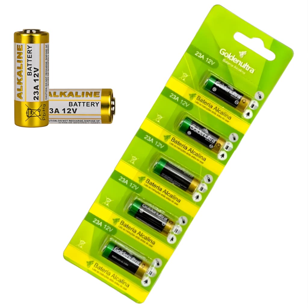 Kit 5 Baterias 23A/27A 12V Controle de Portão Relógio Brinquedos Cartela 5 Unidades