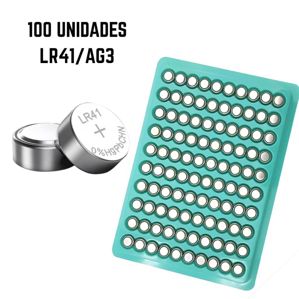 Kit 100 Baterias LR41/AG3 1.5V Bateria Botão Relógio Brinquedos Calculadoras Cartela 100 Unidades