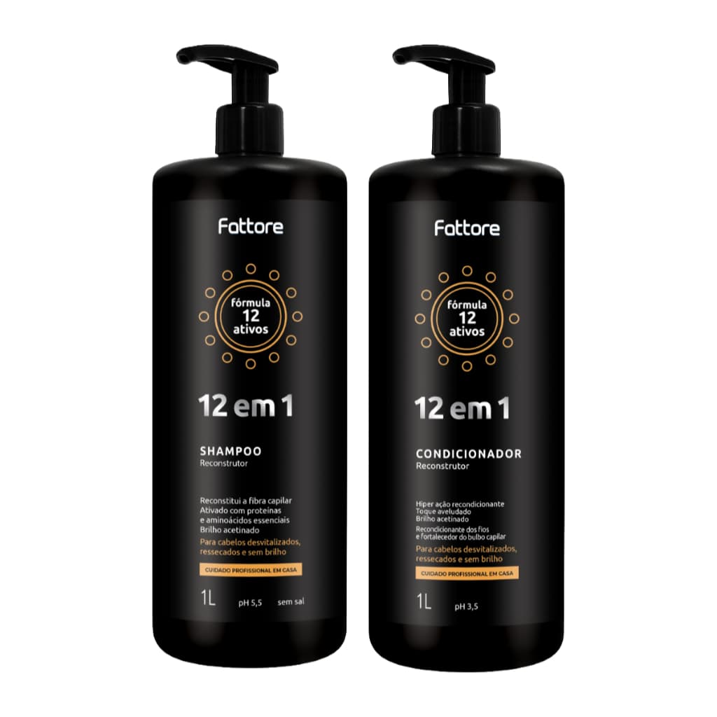 Kit Fattore 12 em 1 – Shampoo 1L + Condicionador 1L
