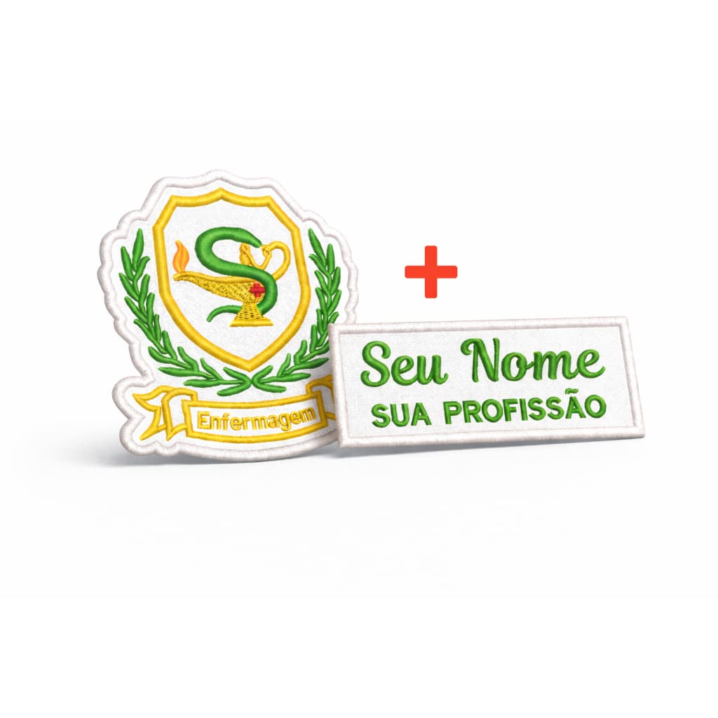 Patch Bordado Termocolante - Brasão de Enfermagem + Nome e Profissão Personalizado