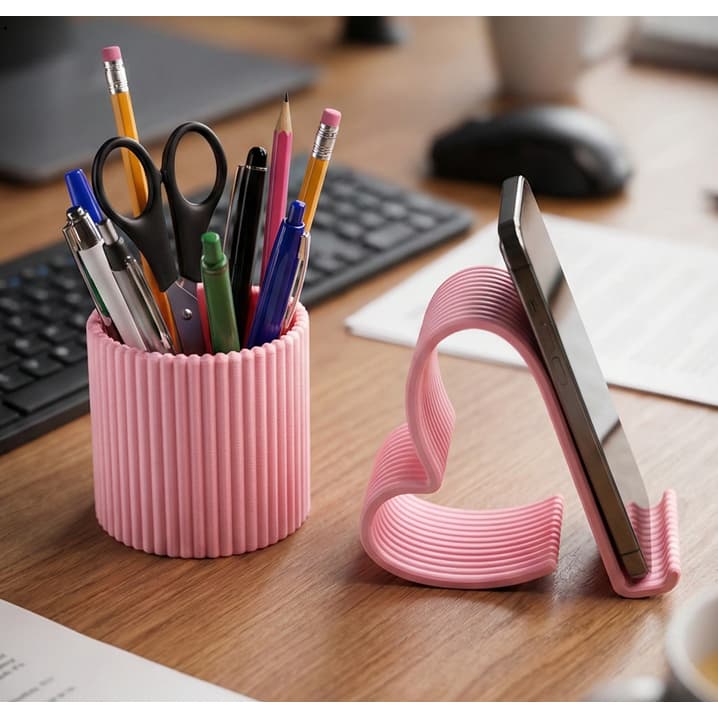 Organizador de Mesa Moderno Porta Canetas + Porta Celular de Coração